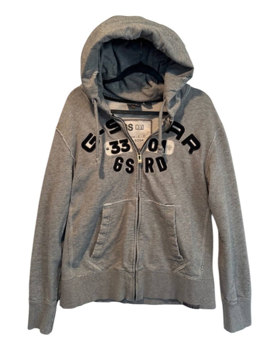 Vintage G-Star Gray Zip Hoodie with Black Chest Lettering
